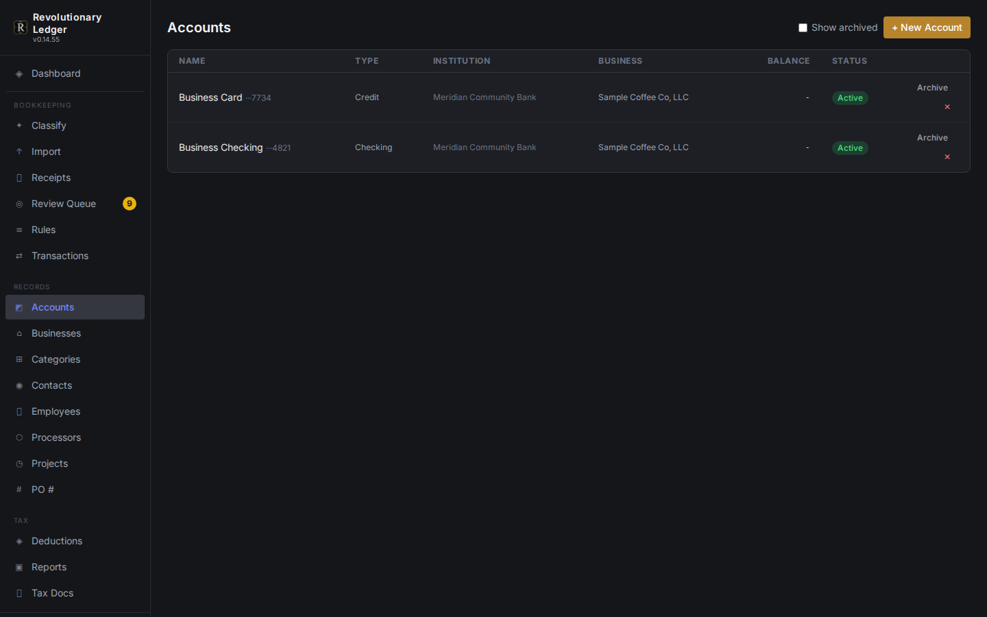 The connected accounts list