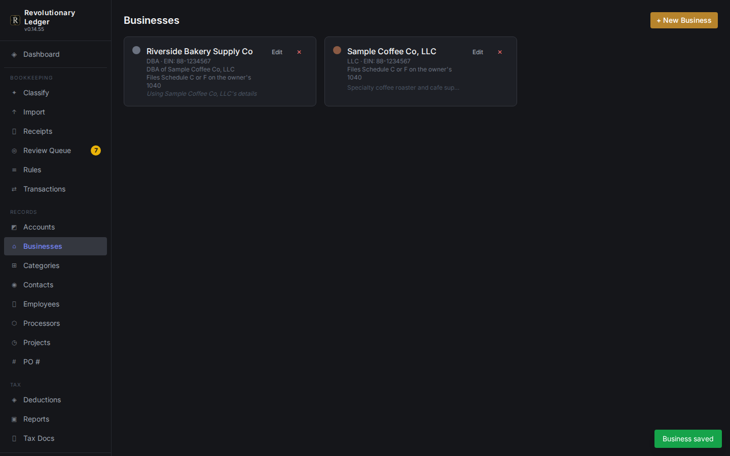 A DBA inheriting its parent entity's details, field by field